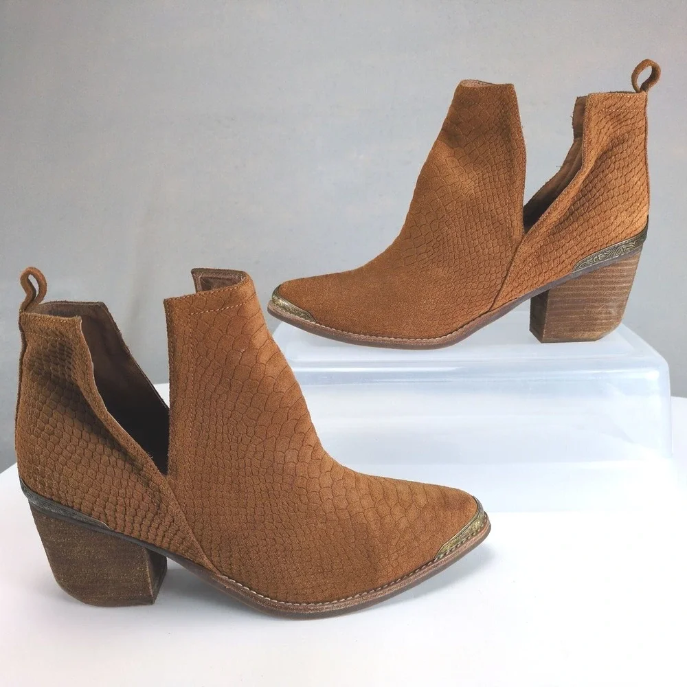 Jeffrey Campbell Cromwell Brown Western Ankle Boots Womens 11 Suede Leather